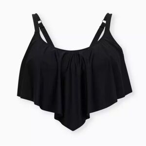 Black Flounce Bikini Top Swim Top Adjustable Straps Size Small Womens